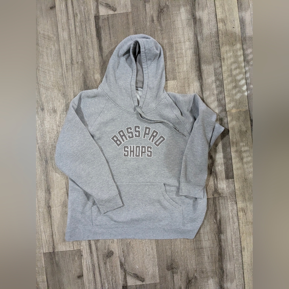 vintage Y2K Men's L Women's XXL Boxy Cut Bass Pro Shops Gray Hoodie